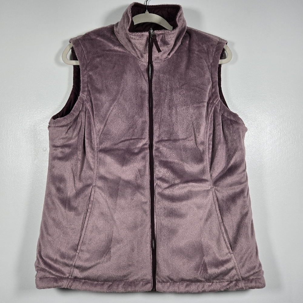 Free Country Purple Reversible Fleece Quilted Puffler Zip Front Vest Size Large - Picture 2 of 14